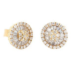 18k Yellow Gold Round & Baguette Cut Diamond Pave Round Earrings