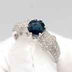 18k White Gold Round Sapphire & Diamond Pave Ladies Ring