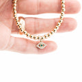 14k Yellow Gold Bead Evil Eye Charm Bracelet