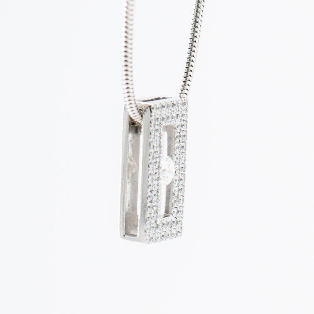 14k White Gold Diamond Pave Bezel Set Pendant on Snake Chain