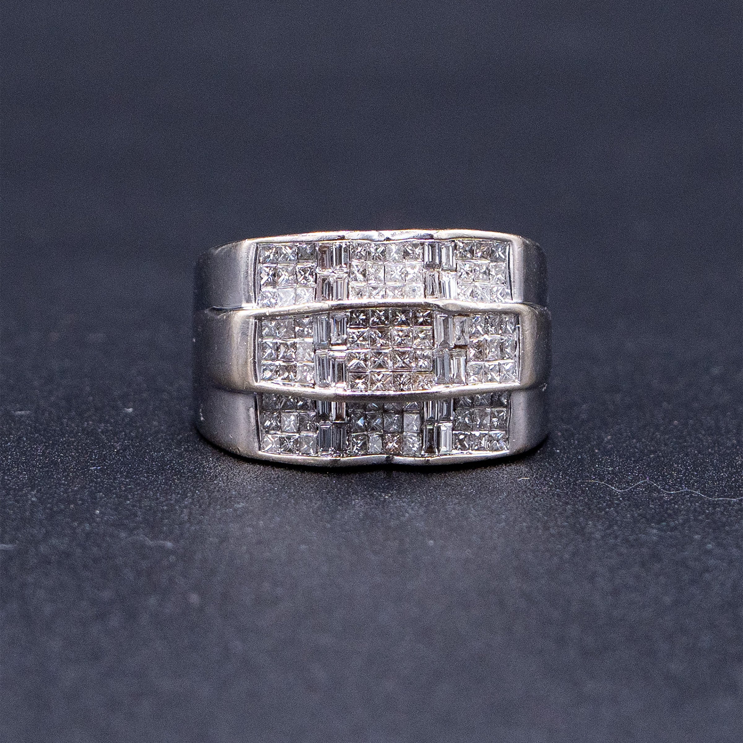 14k White Gold Baguette Diamond Pave Mens Ring