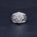 14k White Gold Round & Baguette Diamond Pave Pear Shape Ring