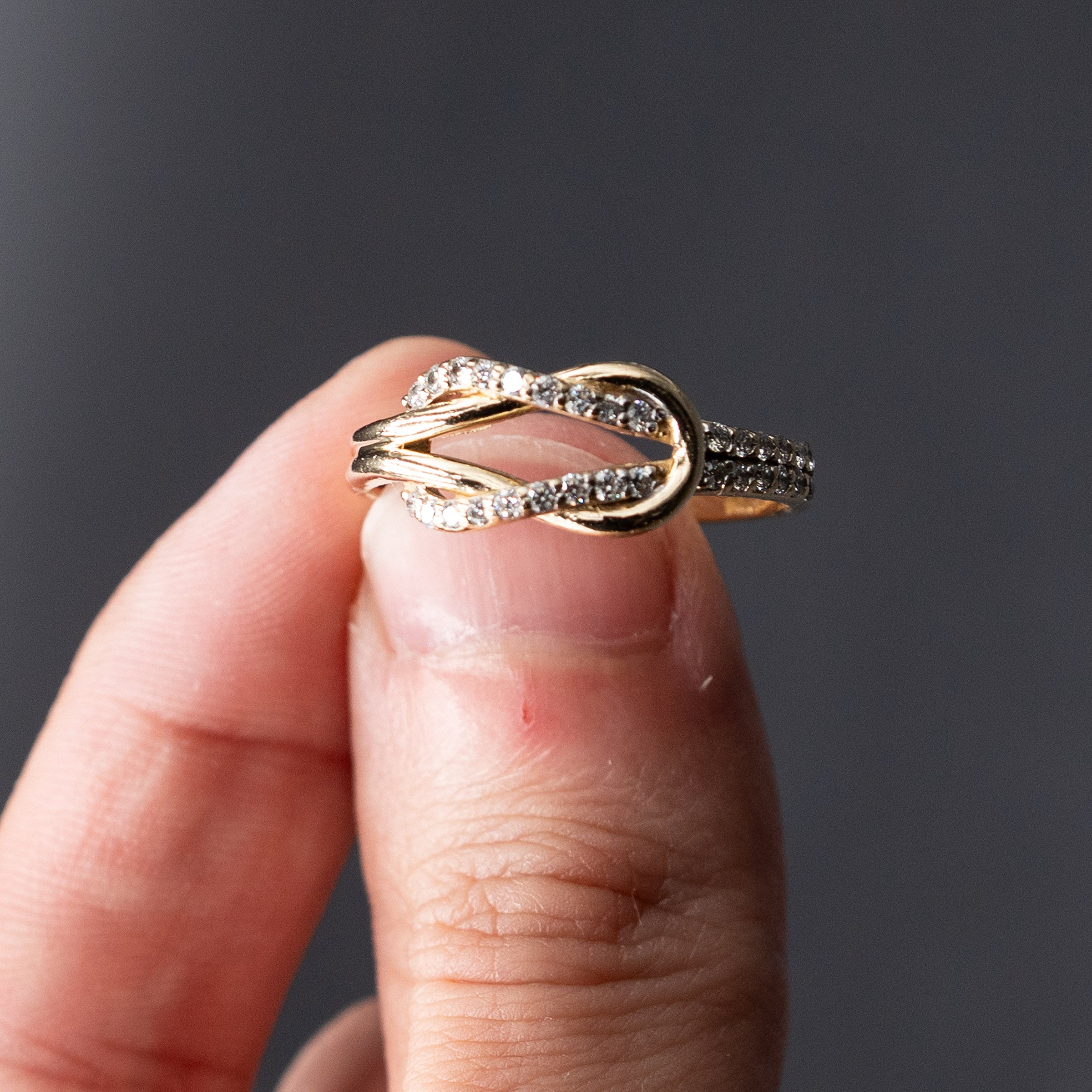 10k Yellow Gold Over Loop Diamond Pave Band