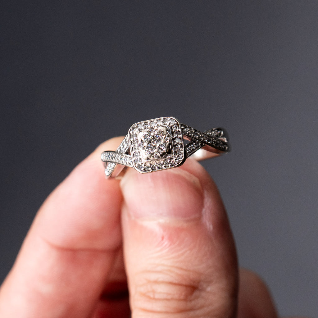 10k White Gold Diamond Pave Engagement Ring