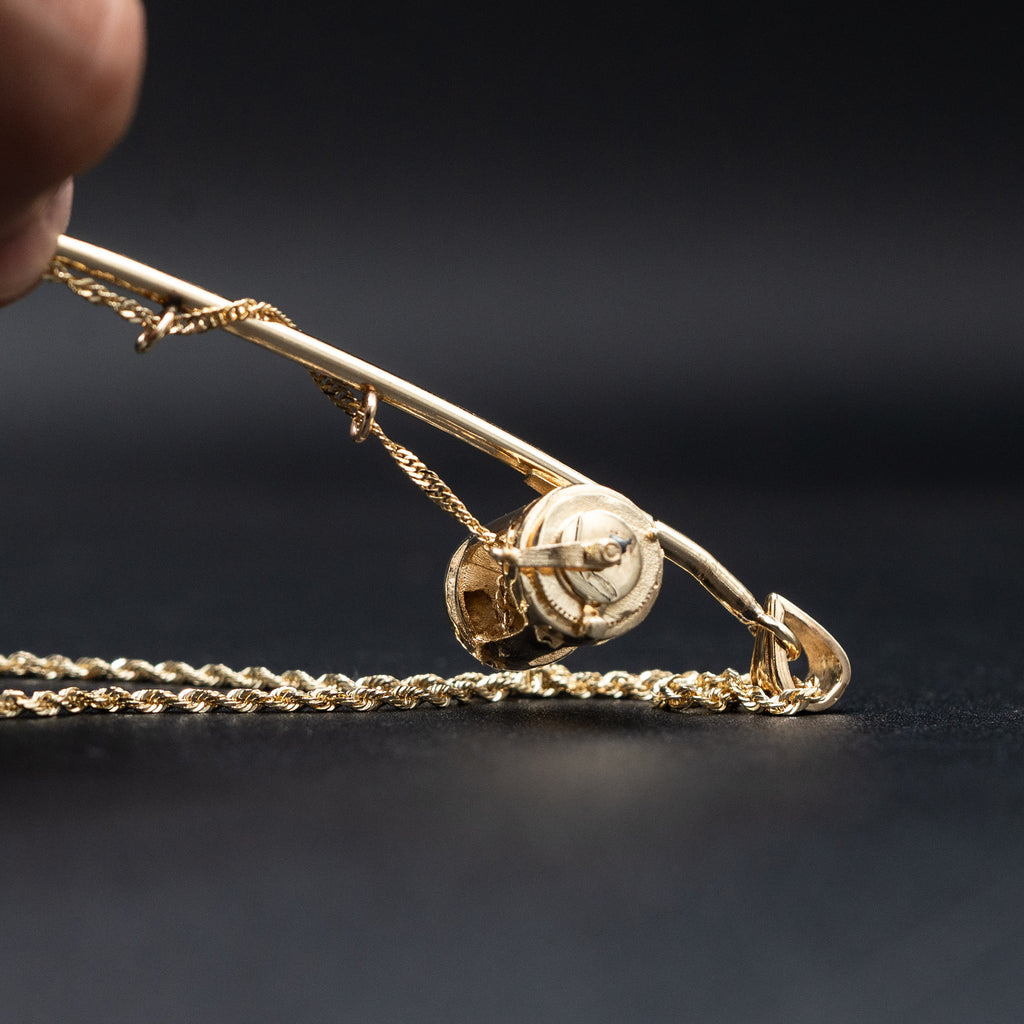 14k Yellow Gold Fishing Rod Chain Pendant Necklace
