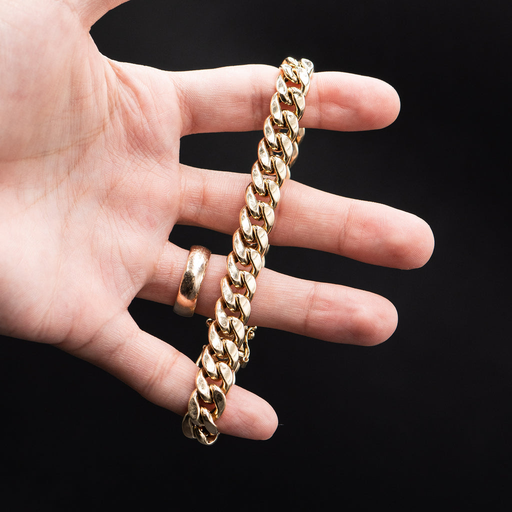 10k Yellow Gold Hollow Cuban Link Chain Bracelet