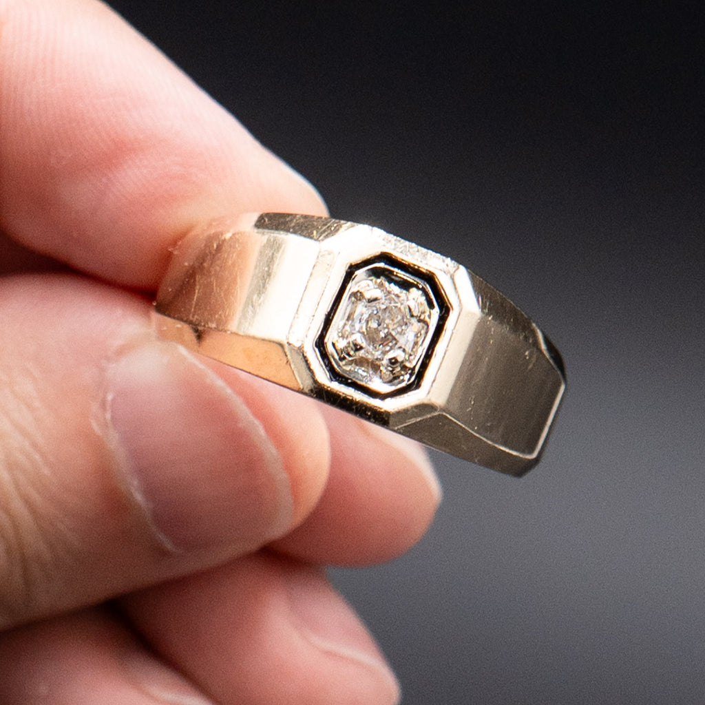 14k Yellow Gold Round Gemstone Wide Mens Band