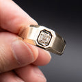 14k Yellow Gold Round Gemstone Wide Mens Band