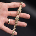 14k Yellow Gold Diamond & Emerald Panther Bracelet