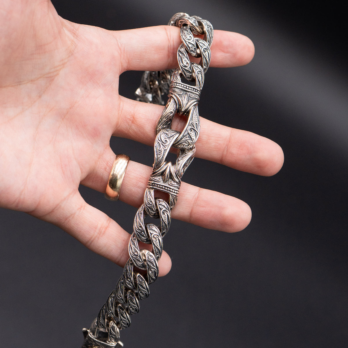 Scott Kay Guardian Silver Engraved Link Bracelet