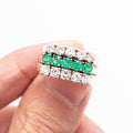 14k Yellow Gold Round Diamond & Emerald Wide Ring