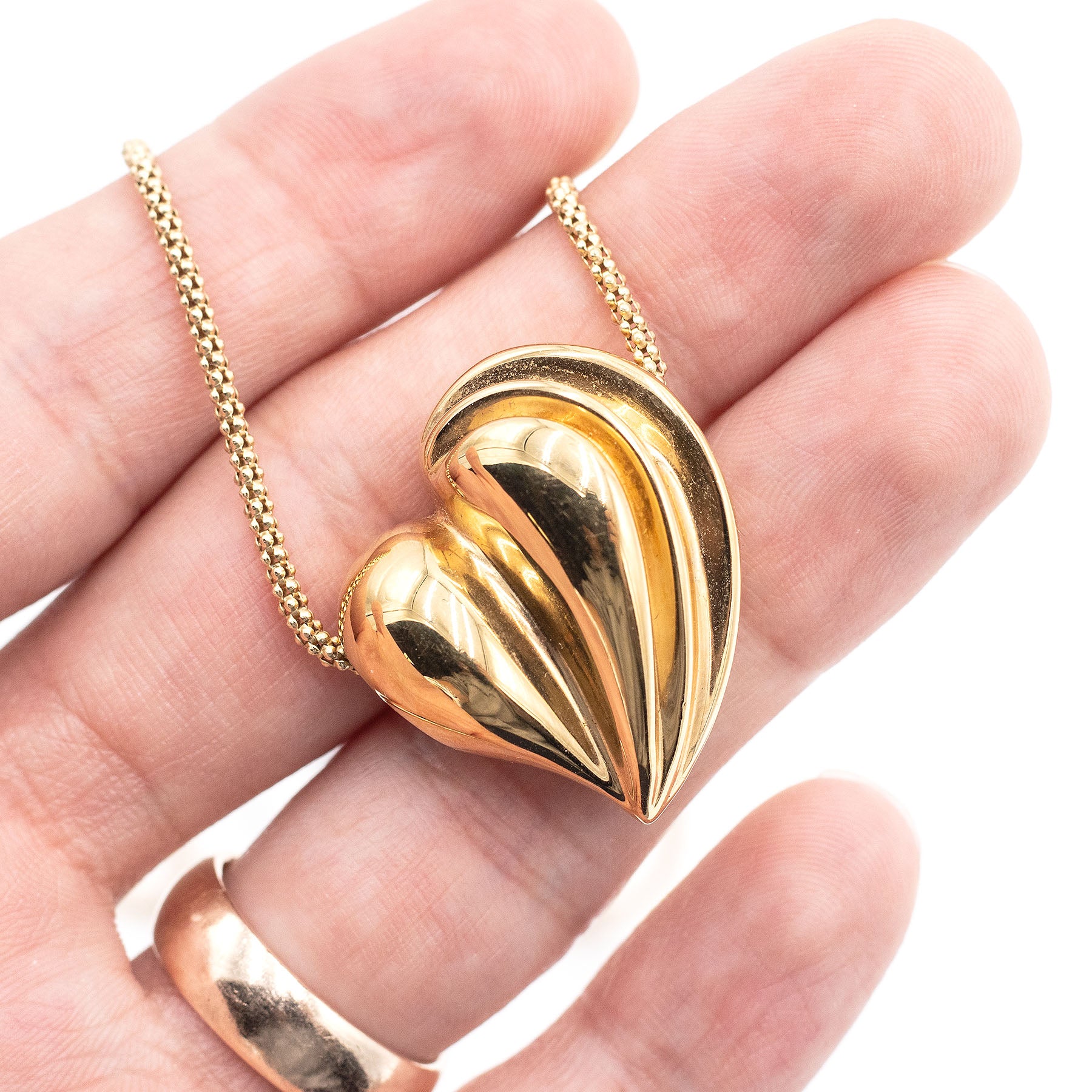 14k Yellow Gold Fox Tail Heart Pendant Necklace