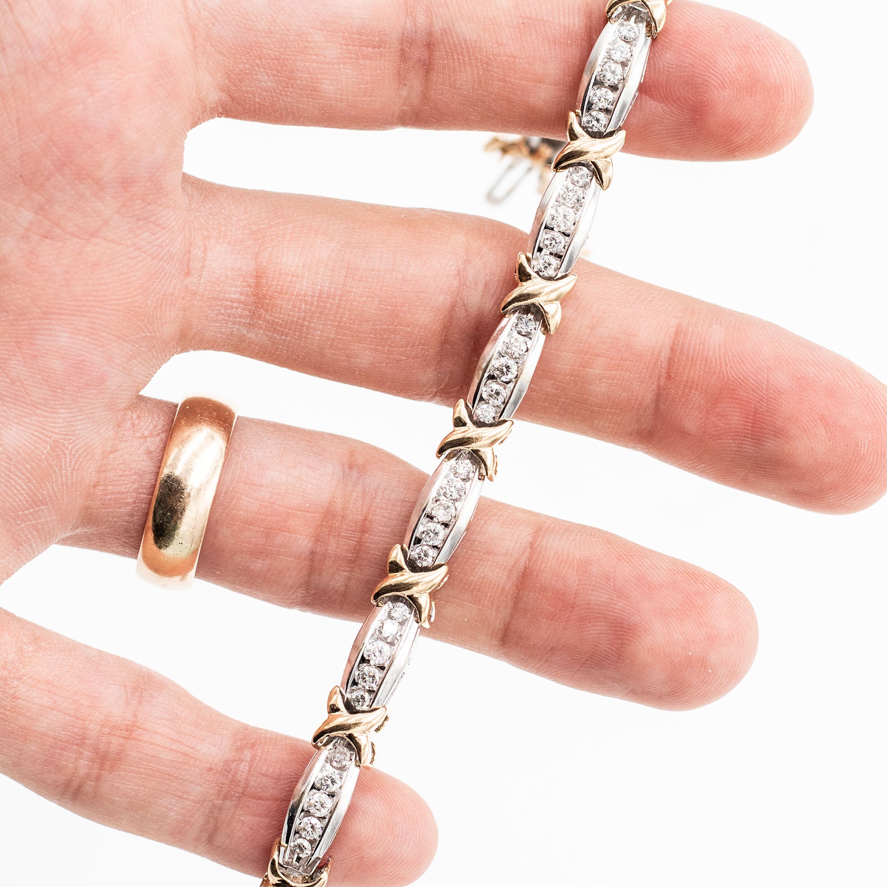 10k Two Tone Channel Set Diamond X Pattern Bracelet