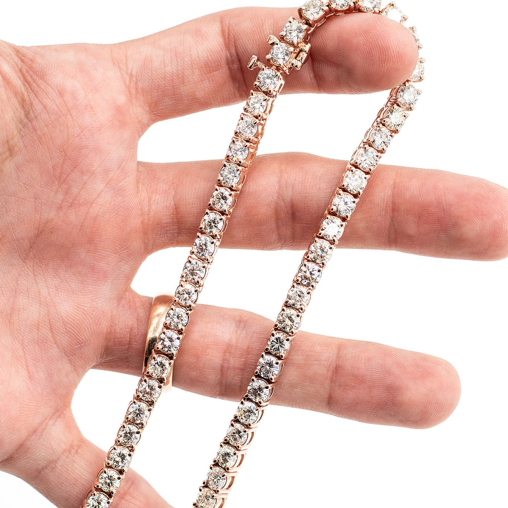14k Rose Gold 20ctw Round Cut Diamond Tennis Necklace
