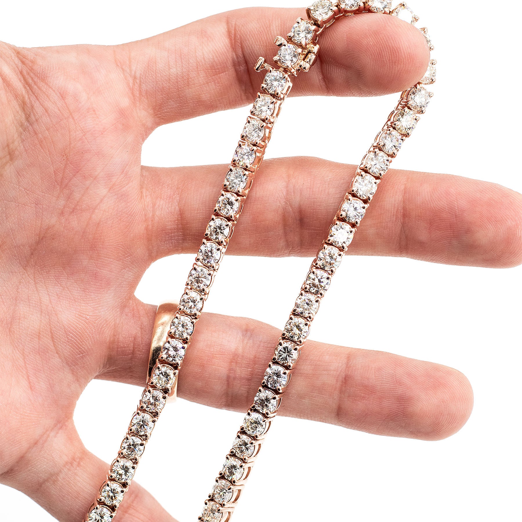 14k Rose Gold 20ctw Round Cut Diamond Tennis Necklace