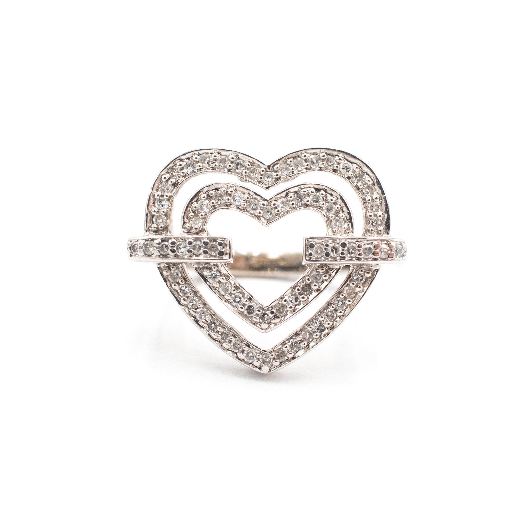14k White Gold Double Heart Diamond Ring