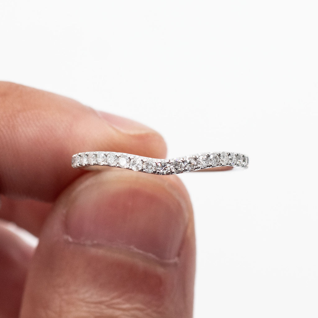 14k White Gold Round Diamond Halo Engagement Ring & Band Set