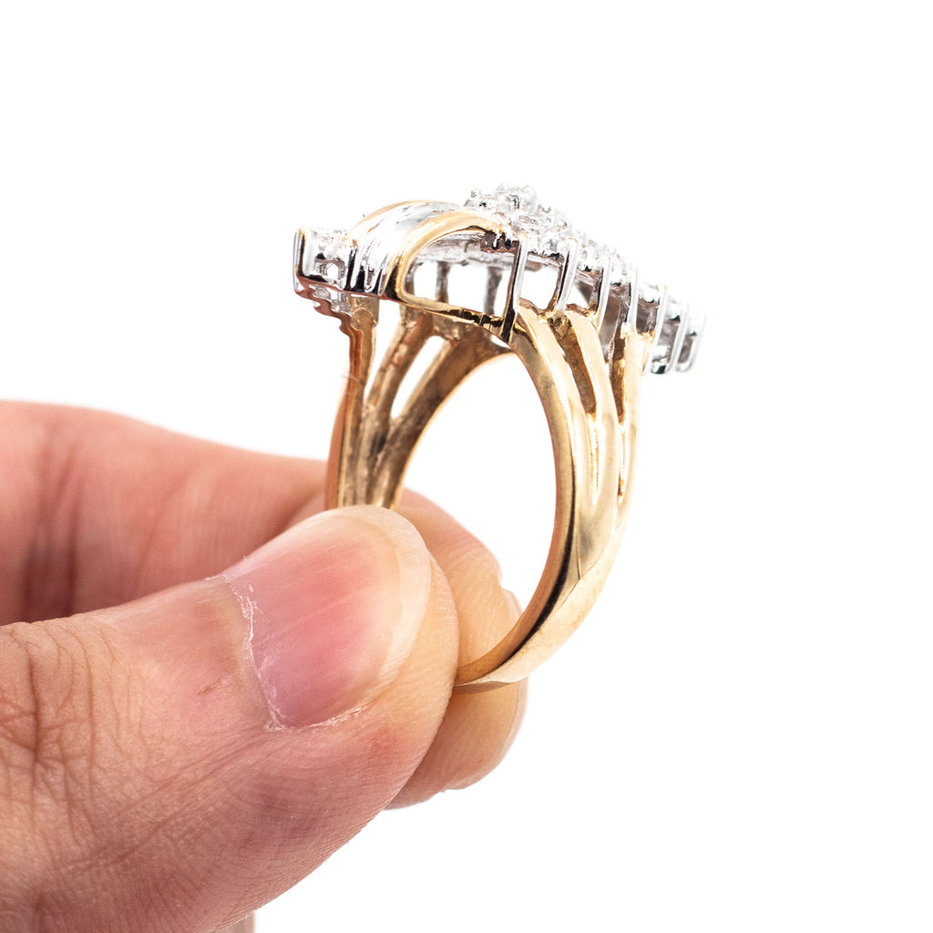 10k Yellow Gold Round & Baguette Shield Ring