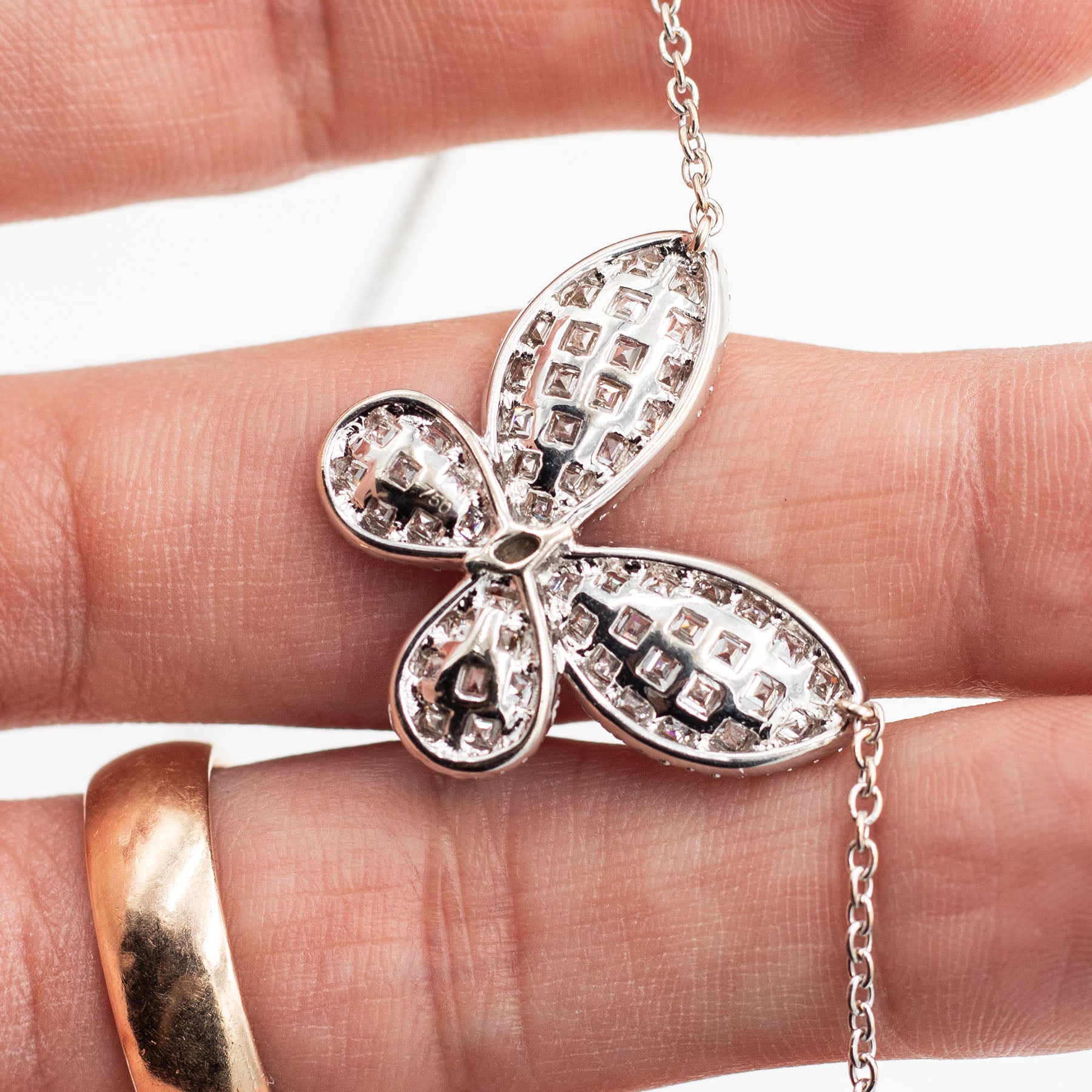 18k White Gold Diamond Pave Butterfly Pendant Necklace
