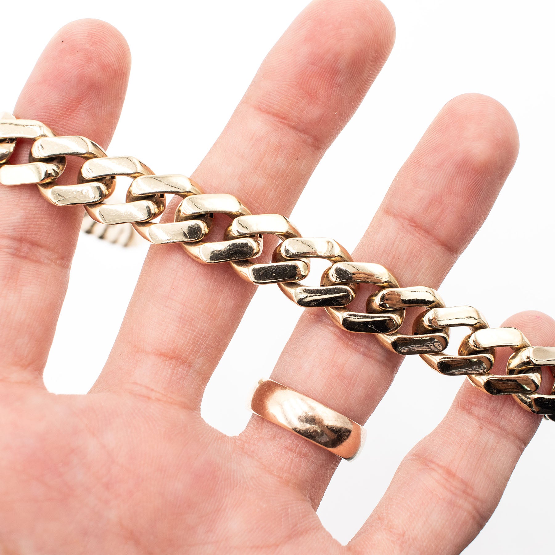 10k Yellow Gold Curb Link Mens Chain Bracelet