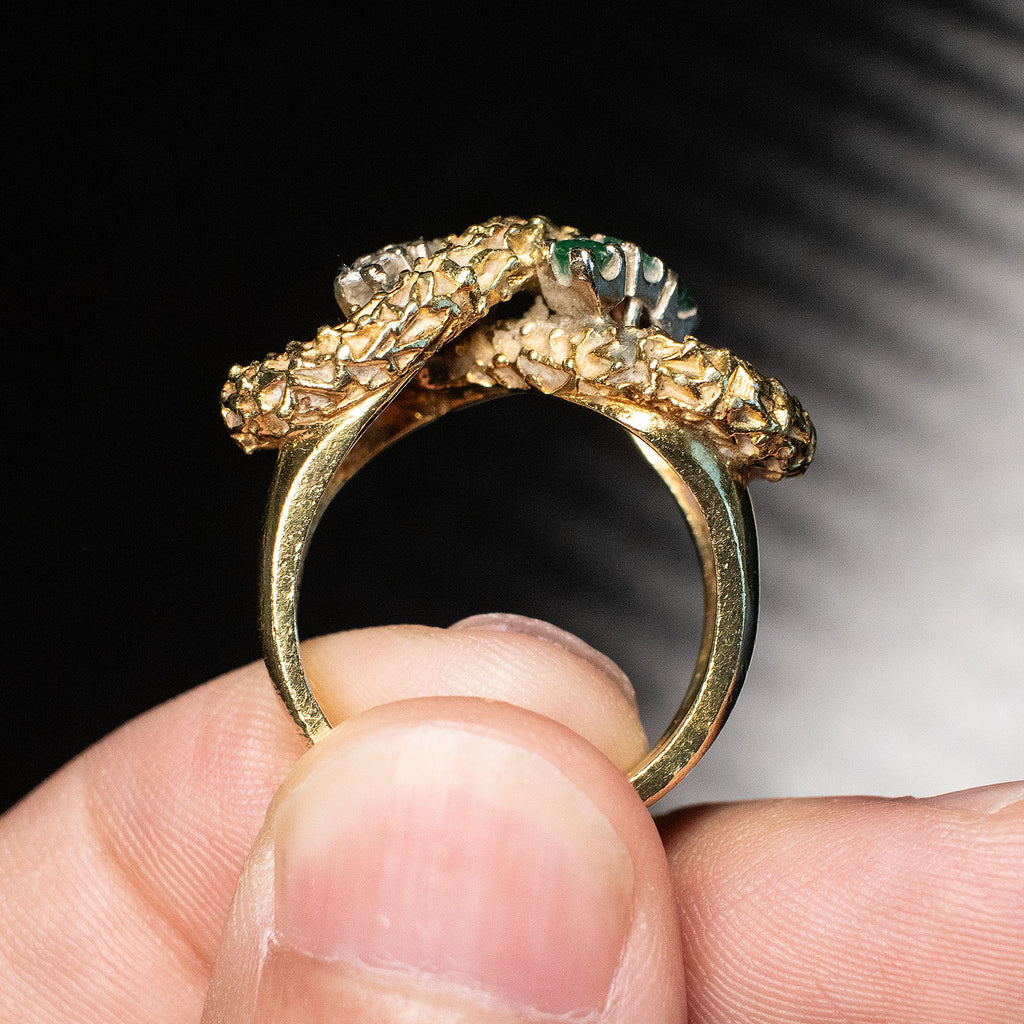 14k Yellow Gold Round Diamond & Emerald Infinity Vintage Ring