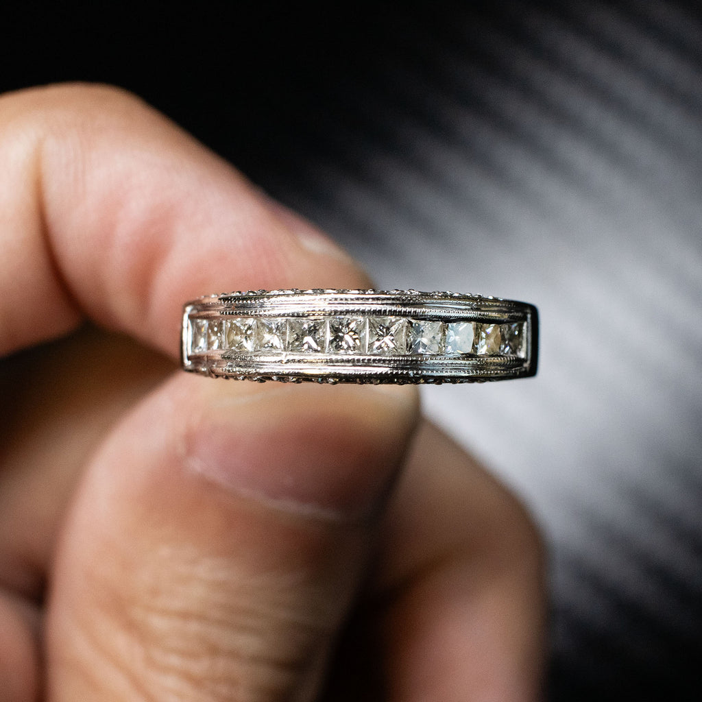14k White Gold Round Diamond Channel Set Ring