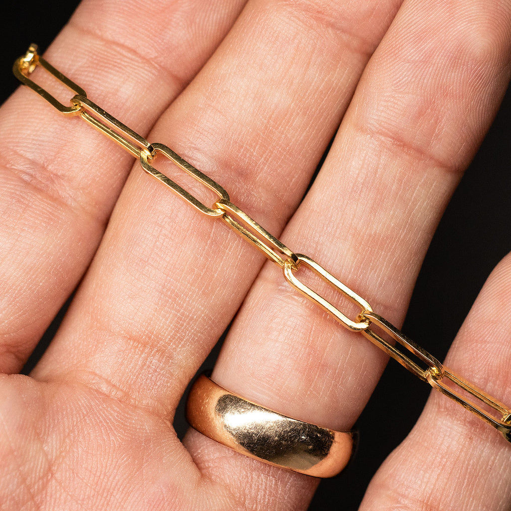18k Yellow Gold Paper Clip Link 7 inch Chain Bracelet