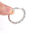 14k White Gold Round White And Blue Diamond Inside Out Hoops