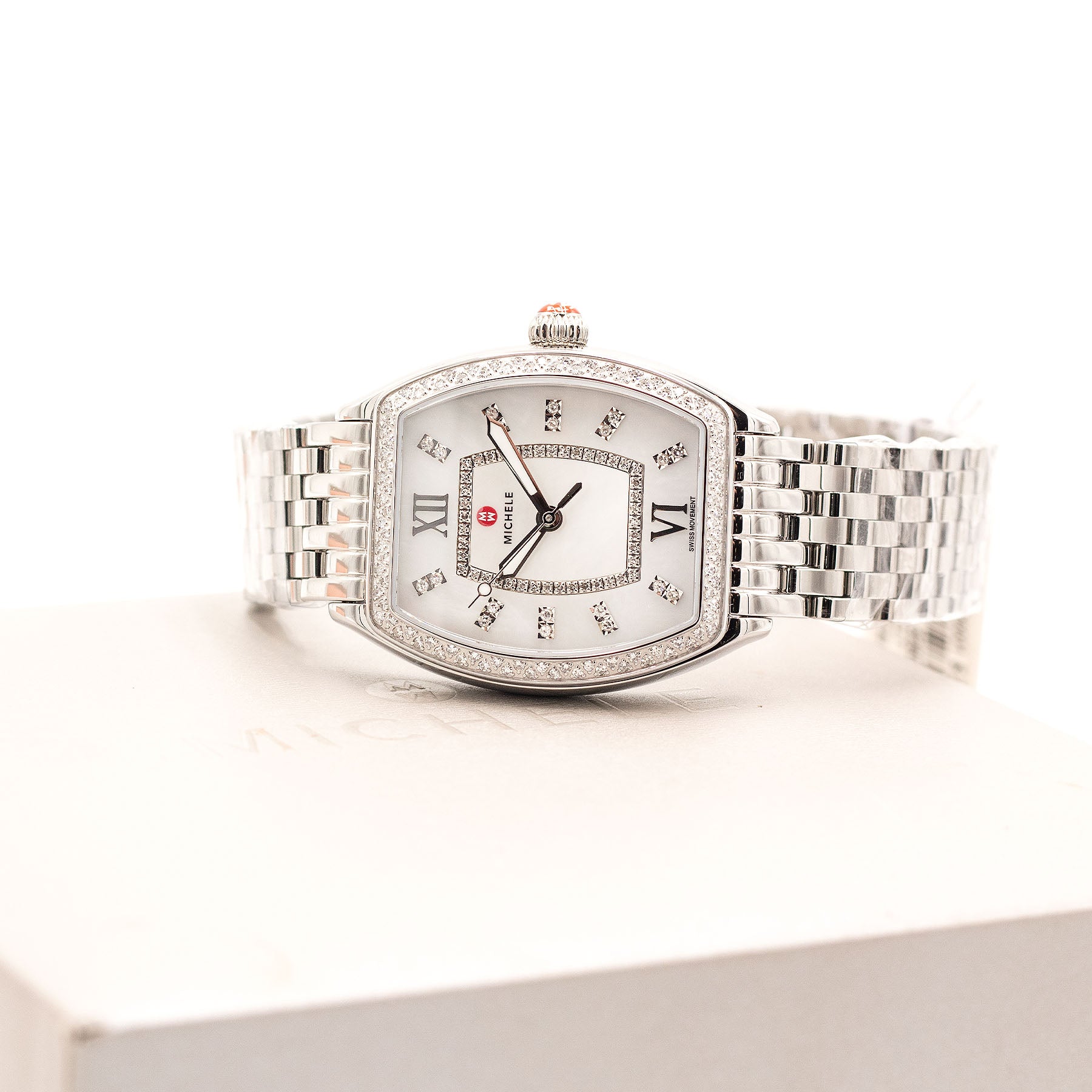 Michele Revele Stainless Steel Diamond Mother of Pearl Ladies Watch