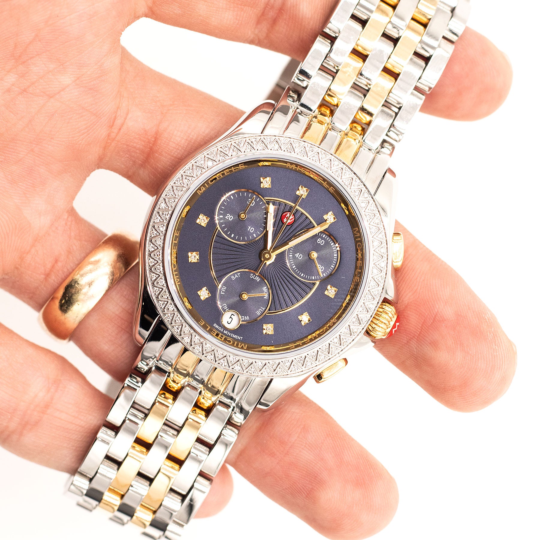 Michele Belmore Two Tone Chronograph Dial Ladies Diamond Watch