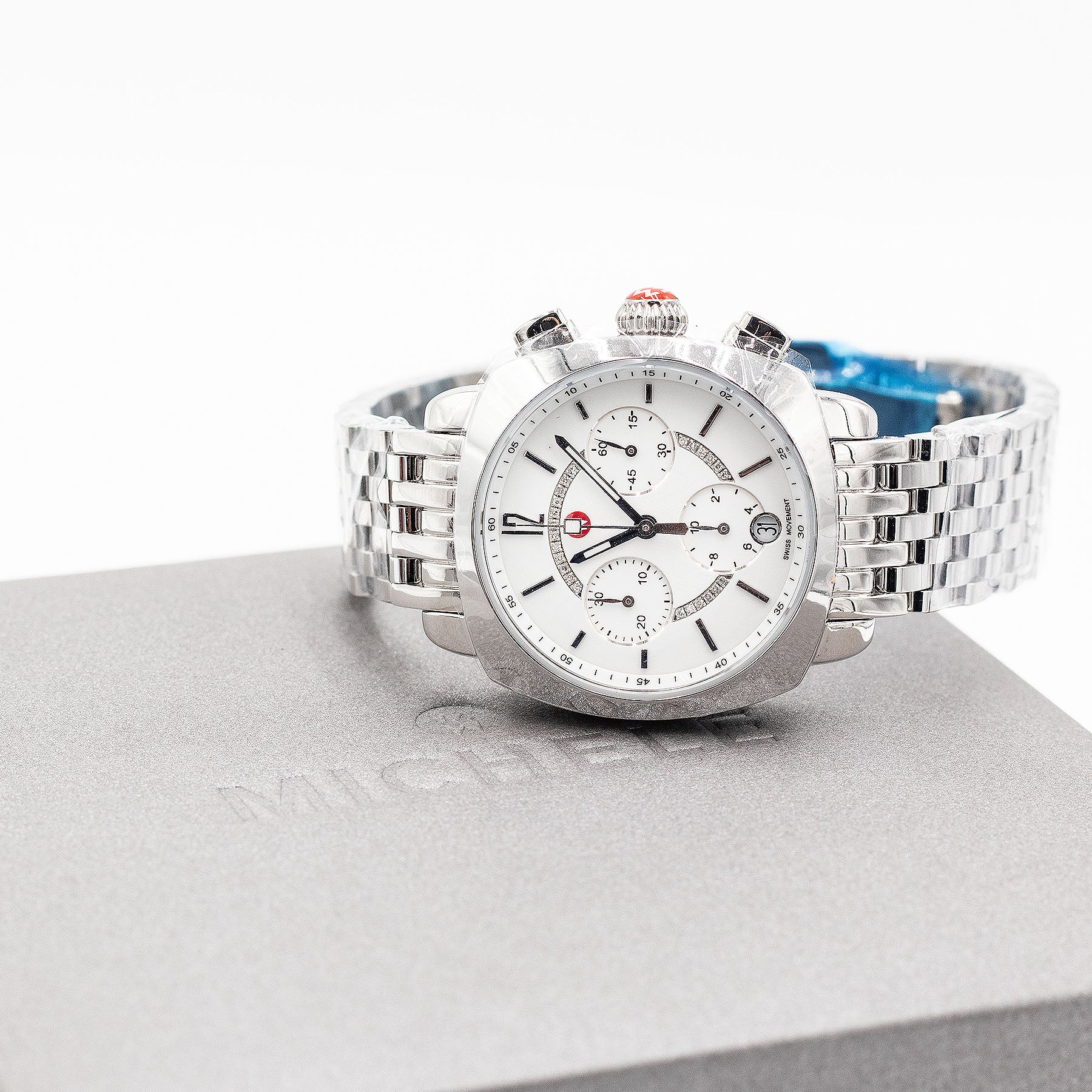 Michele Ascalon Stainless Steel White Diamond Dial Ladies Watch