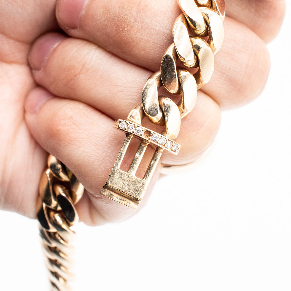 10k Yellow Gold 10mm Cuban Link Chain 15 inch Necklace With Diamonds