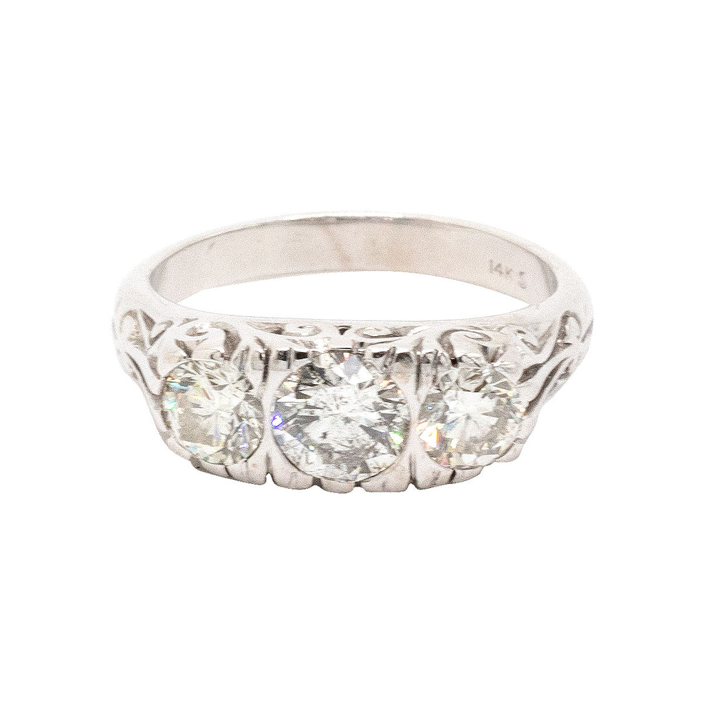 14k White Gold 0.85ctw Three Stone Diamond Ring