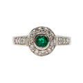 14k White Gold Bezel Set Round Emerald Ring With Diamonds