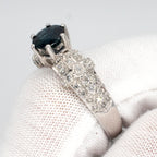 18k White Gold Round Sapphire & Diamond Pave Ladies Ring