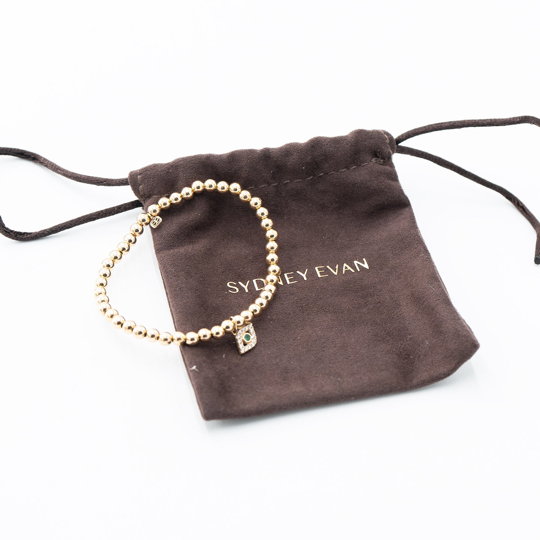 14k Yellow Gold Bead Evil Eye Charm Bracelet