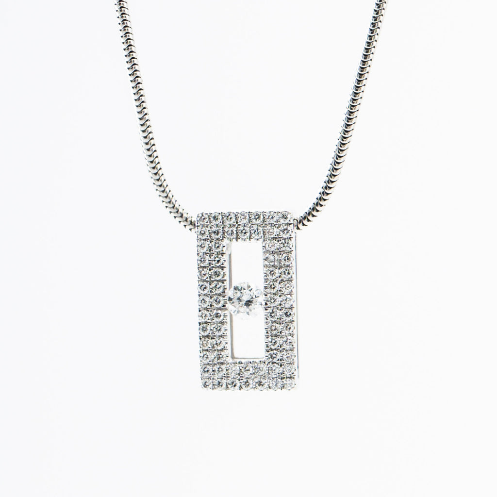 14k White Gold Diamond Pave Bezel Set Pendant on Snake Chain