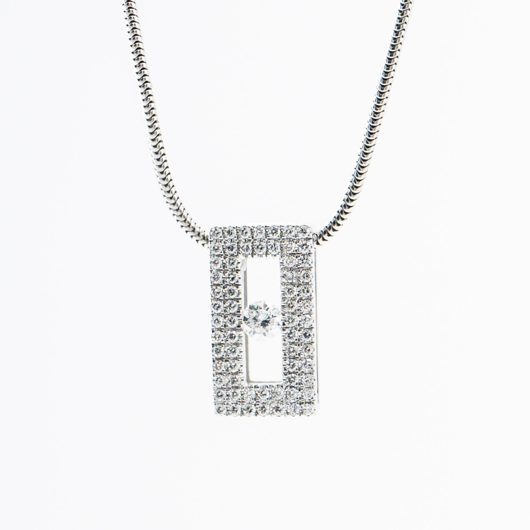 14k White Gold Diamond Pave Bezel Set Pendant on Snake Chain