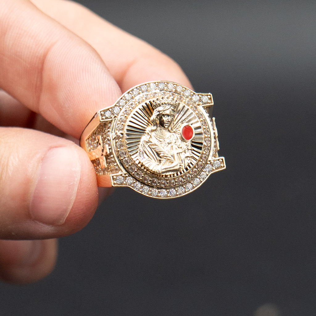 10k Yellow Gold Virgin Mary Enamel Ring