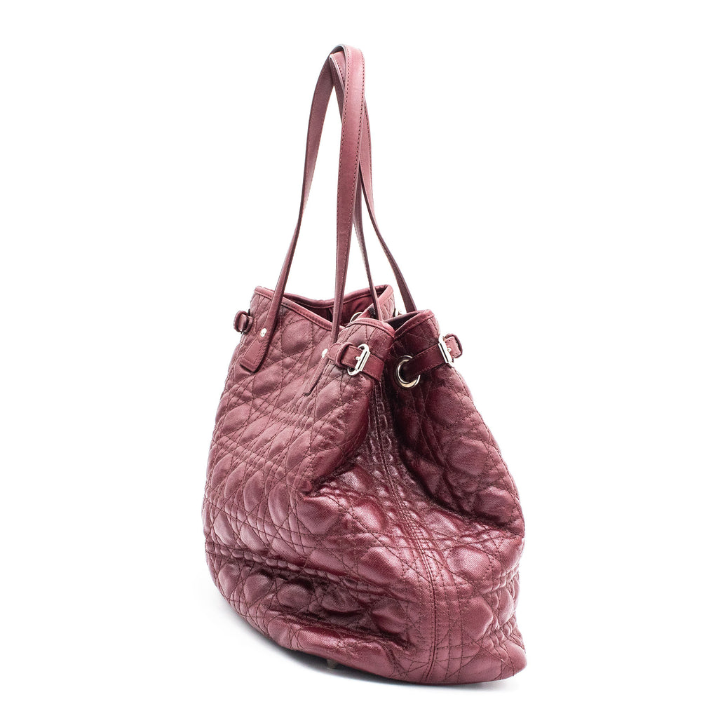 Dior Red Coated Canvas Leather Shopper Tote Bag