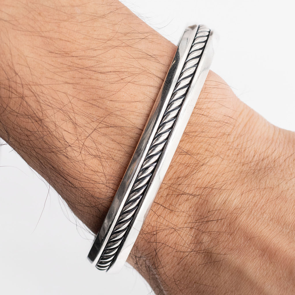 David Yurman Sterling Silver Cable Insert Cuff Bangle Bracelet