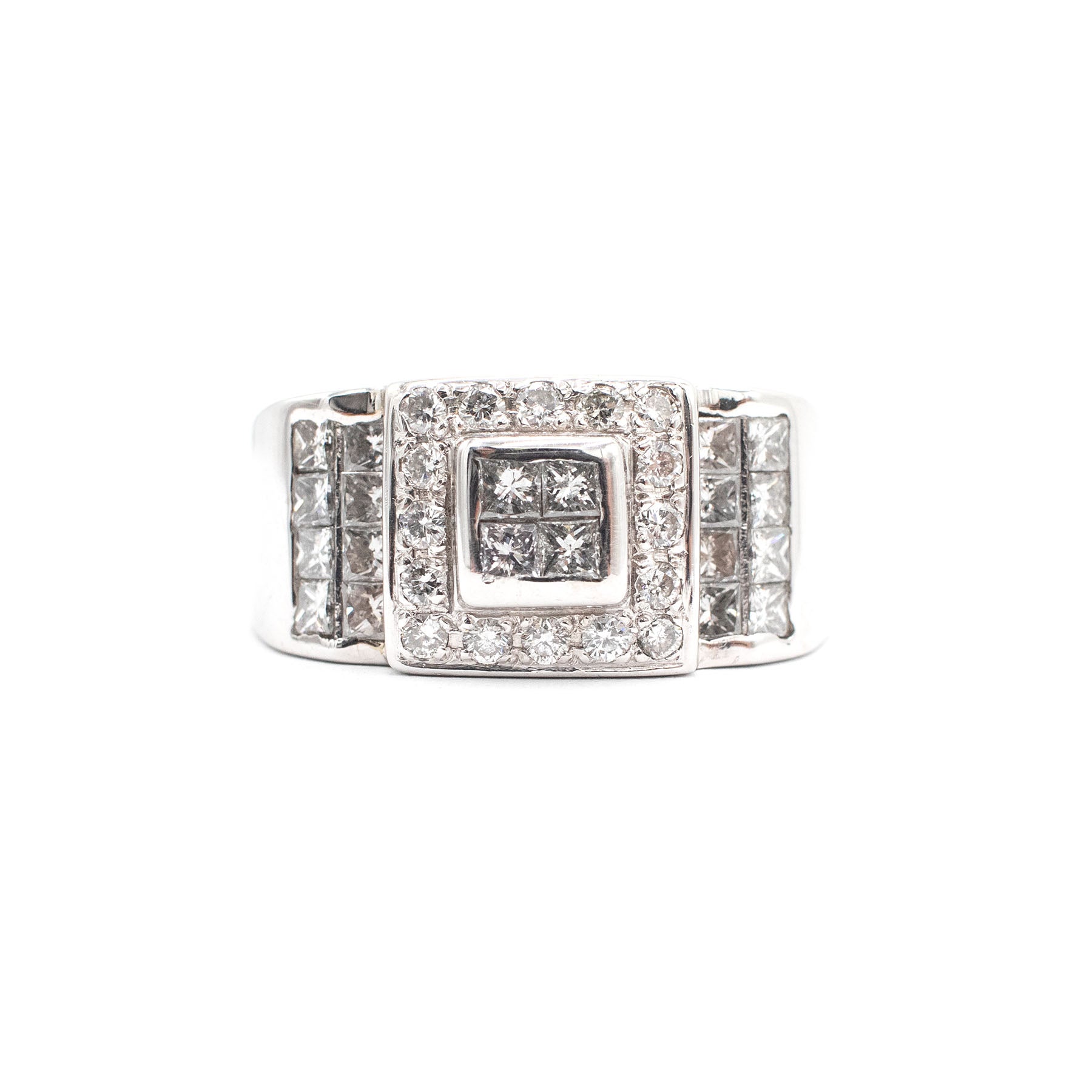 18k White Gold 0.75ctw Diamond Invisible Set Wide Ring