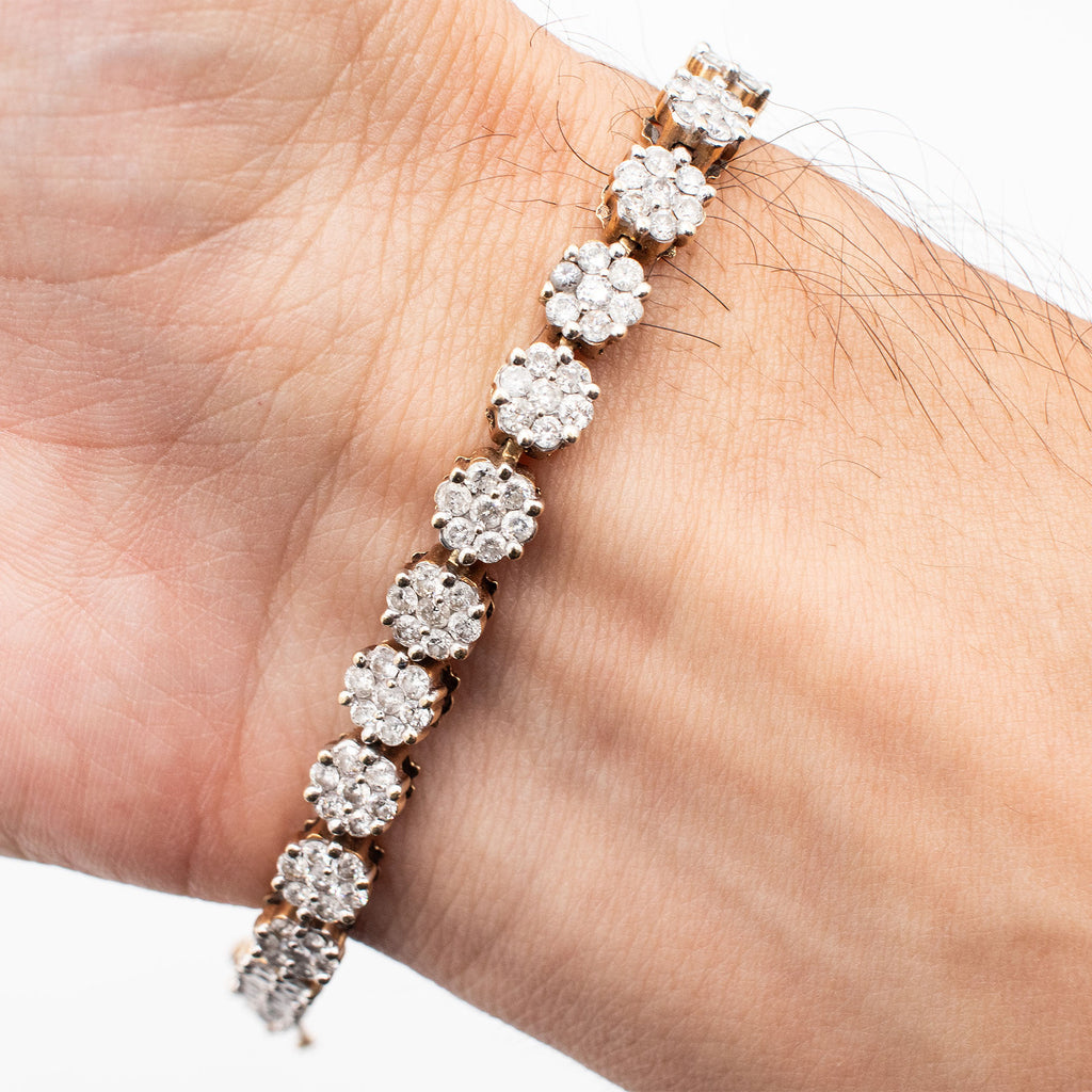 14k Yellow Gold 4ctw Round Diamond Cluster Tennis Bracelet