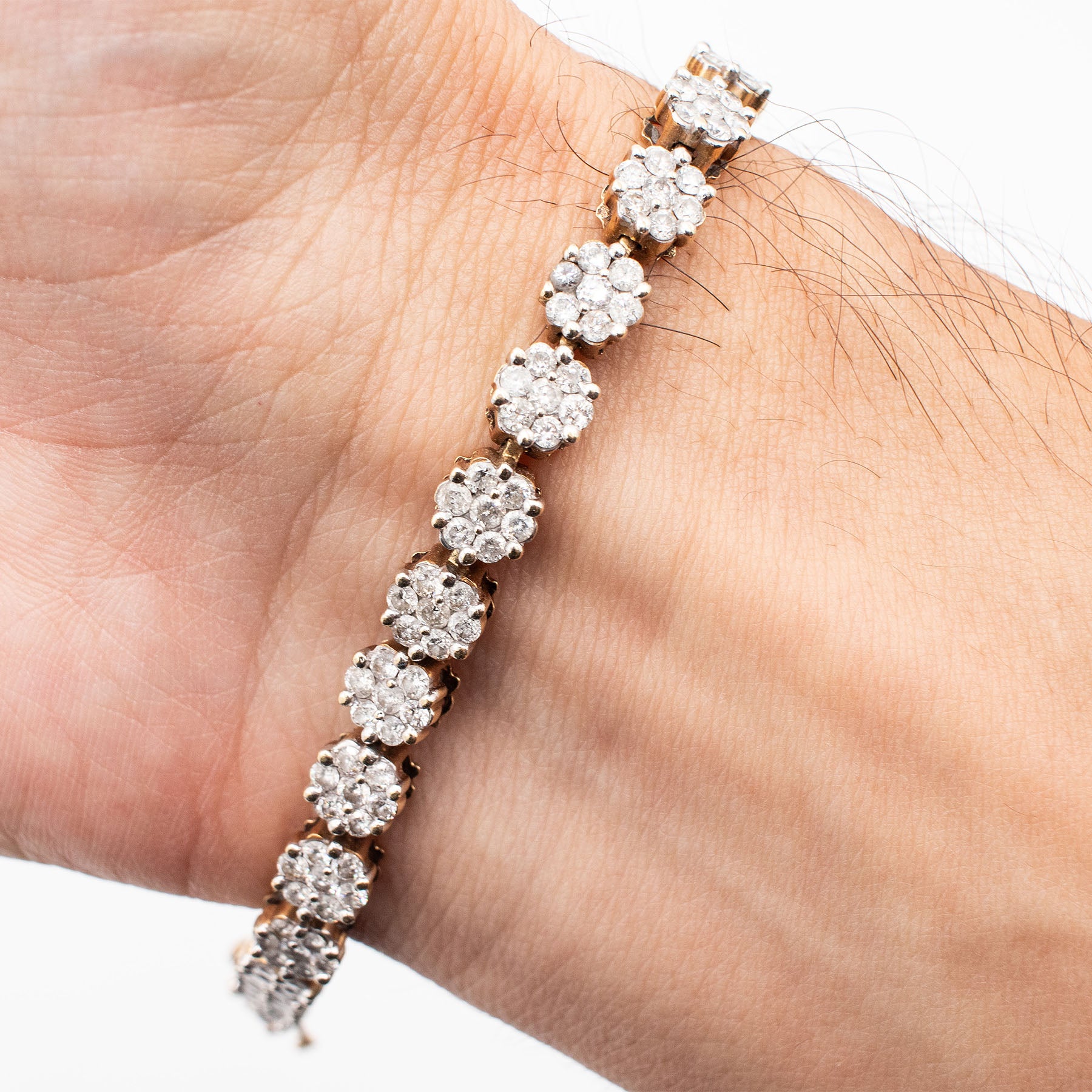 14k Yellow Gold 4ctw Round Diamond Cluster Tennis Bracelet