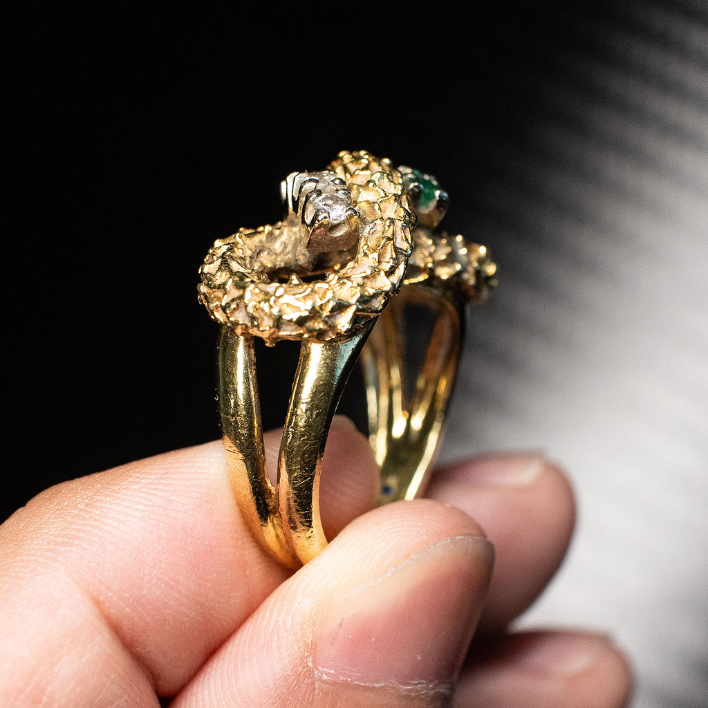 14k Yellow Gold Round Diamond & Emerald Infinity Vintage Ring