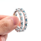 14k White Gold Round White And Blue Diamond Inside Out Hoops