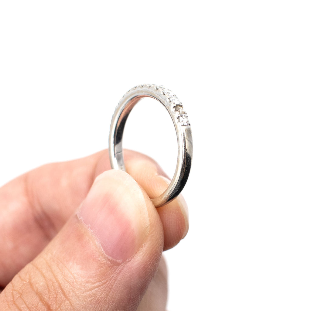 14k White Gold Round Diamond Halfway Wedding Band (1 stone missing)