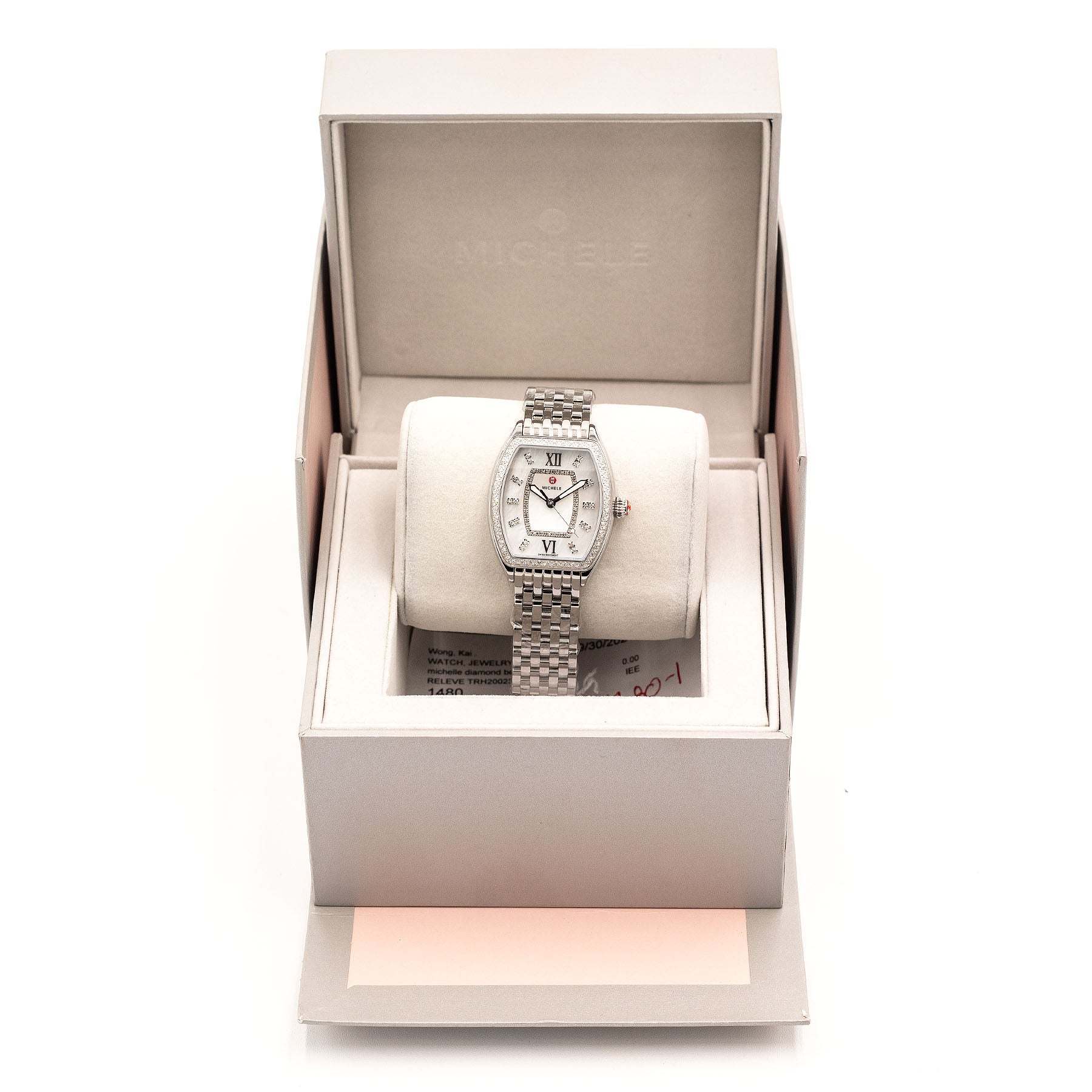 Michele Revele Stainless Steel Diamond Mother of Pearl Ladies Watch