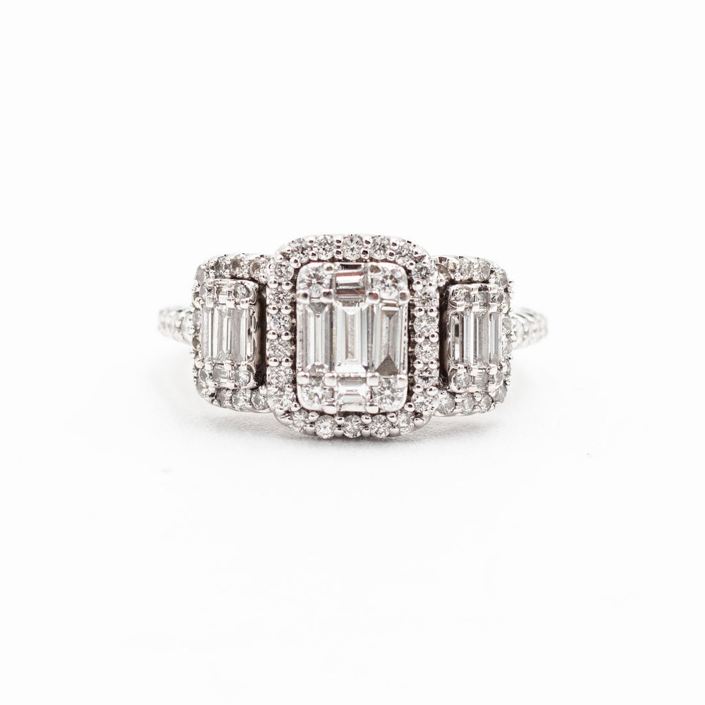 14k White Gold Baguette & Round Invisible Set Ring