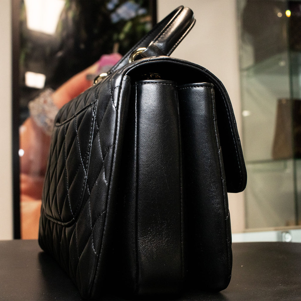 Chanel Trendy CC Top Handle Gold Hardware Quilted Black Leather Handbag